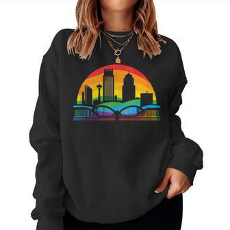 Retro Omaha Skyline Rainbow Lgbt Lesbian Gay Pride Women Sweatshirt - Monsterry CA