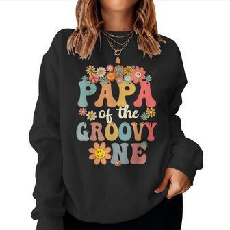 Retro Papa Of Groovy One Matching Family 1St Birthday Party Women Sweatshirt - Seseable