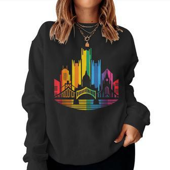 Retro Pittsburgh Skyline Rainbow Lgbt Lesbian Gay Pride Women Sweatshirt - Monsterry AU