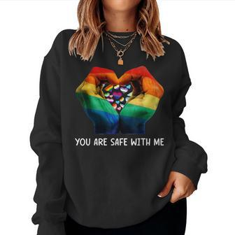 Retro You Are Safe With Me Rainbow Bi Transgender Lgbt Pride Women Sweatshirt - Monsterry AU