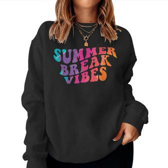 Retro Summer Break Vibes Cute Summer Vacation Teacher Women Sweatshirt - Seseable