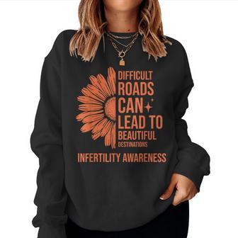 Retro Sunflower Infertility Awareness Week Orange Ribbon Women Sweatshirt - Monsterry