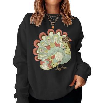 Retro Thanksgiving Turkey Vintage Floral Women Sweatshirt - Monsterry CA