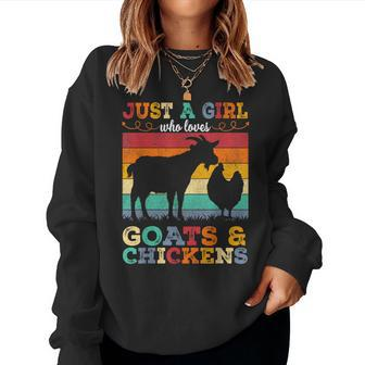 Retro Vintage Just A Girl Who Loves Chickens & Goats Farmer Women Sweatshirt - Seseable