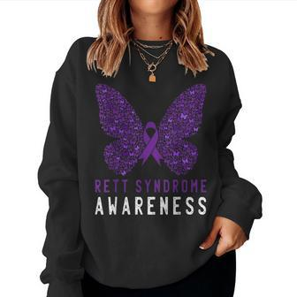 Rett Syndrome Awareness Butterfly Purple Ribbon Support Women Sweatshirt - Monsterry UK