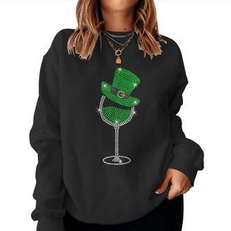 Rhinestone Wine Glasses Drinking St Patrick's Day Girl Women Women Sweatshirt - Monsterry AU