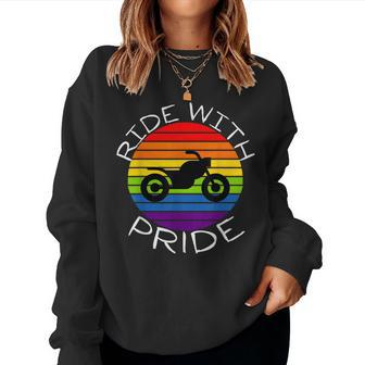 Ride With Pride Gay Bikers Lgbt Month Vintage Retro Rainbow Women Sweatshirt - Monsterry AU