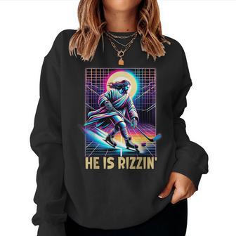 He Is Rizzin Christian Ice Hockey Lover Jesus Meme Religious Women Sweatshirt - Monsterry