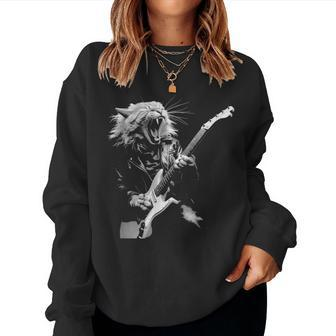 Rock Cat Playing Guitar Guitar Cat Womens Women Sweatshirt | Mazezy