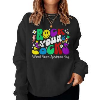 Rock Your Socks Down Syndrome Awareness Day Groovy Wdsd Women Sweatshirt - Seseable