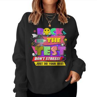 Rock The Test Testing Day Retro Motivational Teacher Student Women Sweatshirt | Mazezy UK
