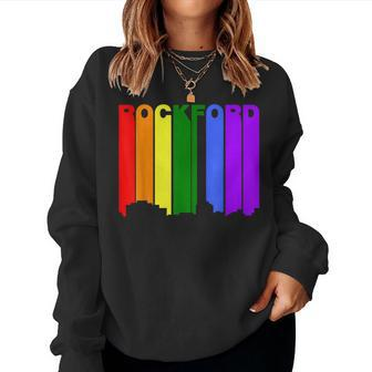 Rockford Illinois Lgbtq Gay Pride Rainbow Skyline Women Sweatshirt - Monsterry