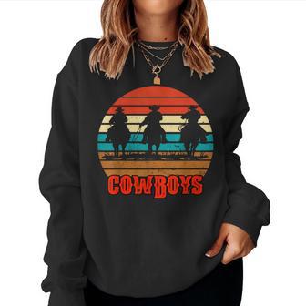 Rodeo Cowboy And Wranglers Bronco Horse Retro Style Sunset Women Sweatshirt - Monsterry UK