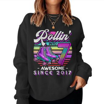 Roller Skating 7Th Birthday Girls Rollin Into 7 Awesome 2017 Women Sweatshirt | Mazezy