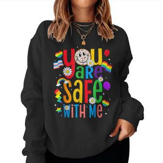 You Are Safe With Me Lgbt Flag Groovy Women Women Sweatshirt - Monsterry UK