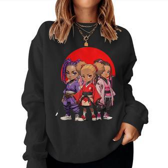 Samurai Girls Anime Afro Japanese Retro Style Natural Hair Women Sweatshirt - Thegiftio UK