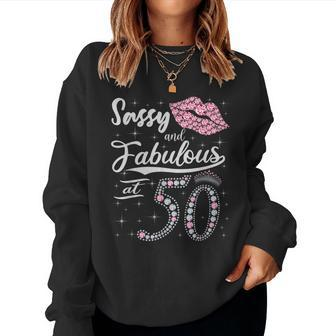 Sassy And Fabulous At 50 50Th Pink Crown Lips Birthday Women Sweatshirt - Thegiftio UK