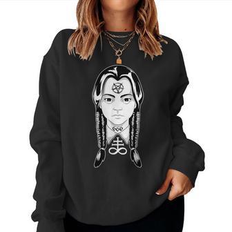 Satanic Goth Punk Girl Mall Goth Creepy Devil Pentagram Rock Women Sweatshirt - Monsterry AU