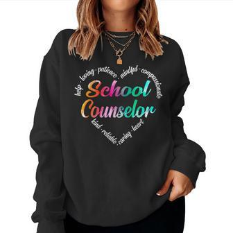 School Counselor Heart Word Cloud Watercolor Rainbow Women Sweatshirt | Mazezy DE