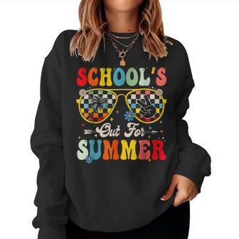 School's Out For Summer Groovy Sunglasses Last Day Of School Women Sweatshirt - Seseable