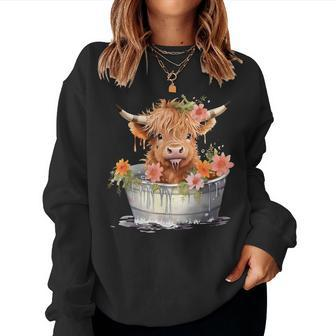 Scottish Baby Highland Cow Cattle Farm Floral Cute Cow Lover Women Sweatshirt - Monsterry UK
