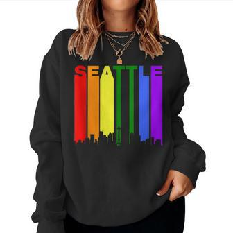 Seattle Washington Lgbtq Gay Pride Rainbow Skyline Women Sweatshirt - Monsterry AU