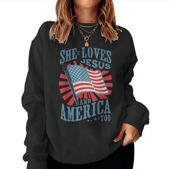 She Loves Jesus And America Too Fourth Of July Women Women Sweatshirt - Monsterry CA