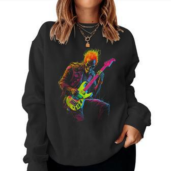 Skeleton Graphic Playing Guitar Rock Band For Women Women Sweatshirt - Monsterry