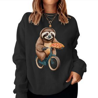 Sloth Riding A Bicycle Eating Pizza I Love Sloth And Pizza Women Sweatshirt - Thegiftio UK