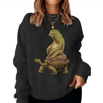 Sloth Riding Tortoise Sloth Riding Turtle Women Sweatshirt - Monsterry