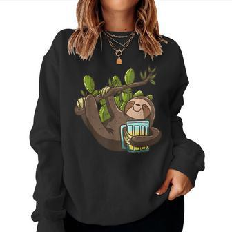 Smiling Sloth Beer Cactus Lazy Animal Sloth Lover Women Sweatshirt - Monsterry DE
