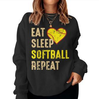 Softball Eat Sleep Softball Repeat Girls Softball Women Sweatshirt - Seseable