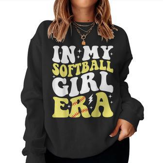 In My Softball Girl Era Retro Groovy Softball Girl Women Sweatshirt | Mazezy DE