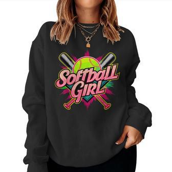 Softball Girl Player Softball Fan Women Sweatshirt - Seseable