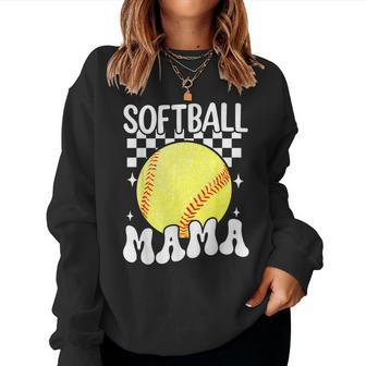 Softball Mama Retro Groovy Baseball Softball Mom Women Sweatshirt - Thegiftio UK