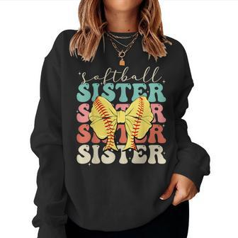Softball Sister Vintage Sport Lover Sister Mothers Da Women Sweatshirt - Seseable