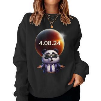 Solar Eclipse 2024 Panda Wearing Solar Eclipse Glasses Women Sweatshirt | Mazezy