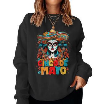 Sombrero La Catrina Cinco De Mayo Fiesta Mexican Retro Women Sweatshirt - Monsterry