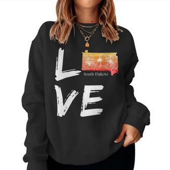 South Dakota Sd Map Souvenir Love Distressed State Women Sweatshirt - Monsterry