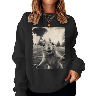 Squirrel Selfie With Ufos Squirrel Mom Squirrel Lover Women Sweatshirt - Seseable