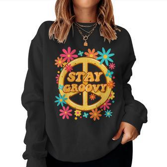 Stay Groovy 60S 70S Floral Peace Symbol Be Positive Hippie Women Sweatshirt - Thegiftio UK