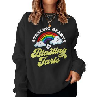 Stealing Hearts & Blasting Farts Rainbow Valentines Women Sweatshirt - Monsterry DE