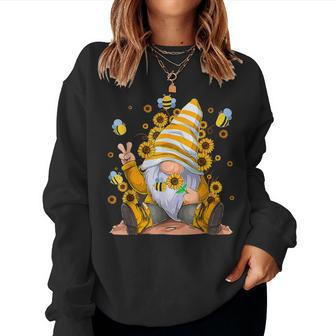 Sunflower Gnome With Bee Hippie Gnome Lover Women Sweatshirt | Mazezy AU