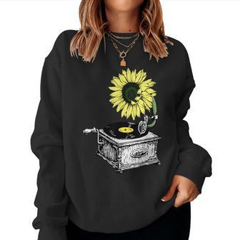 Sunflower Retro Vintage Classic Vinyl Record Player Women Sweatshirt - Monsterry DE