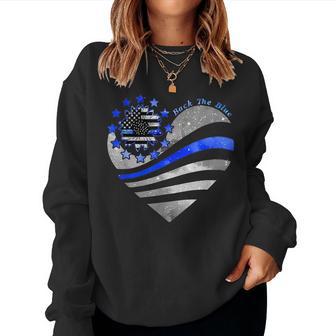 Sunflower Thin Blue Line Police Heart Back The Blue Law Enfo Women Sweatshirt - Monsterry DE