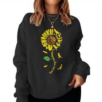 You Are My Sunshine Dinosaur Rex Sunflower Dino Hippie Women Sweatshirt - Monsterry DE