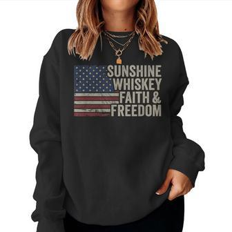 Sunshine Whiskey Faith & Freedom Vintage Usa Flag Summer Women Sweatshirt - Monsterry