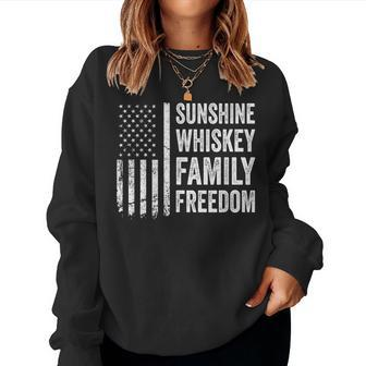 Sunshine Whiskey Family & Freedom Usa Flag Summer Drinking Women Sweatshirt - Monsterry