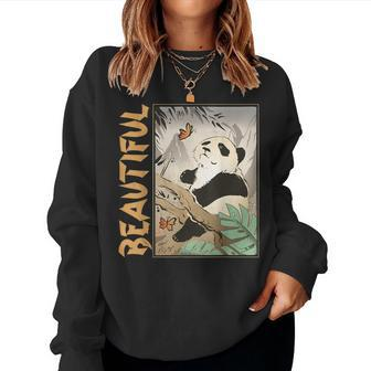Sweet Panda Bear With Butterfly In The Mountains Women Sweatshirt - Thegiftio UK