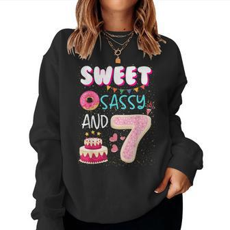 Sweet Sassy And Seven 7Th Birthday Girl Donut 7 Year Old Kid Women Sweatshirt - Seseable